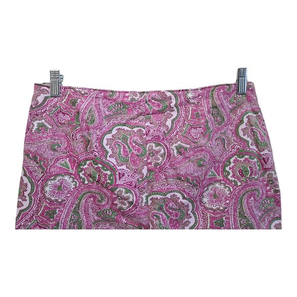 TALBOTS Women 10 Cropped Pants Paisley Pink Green Side Zip Cotton Blend 32 x 23 - Picture 6 of 8